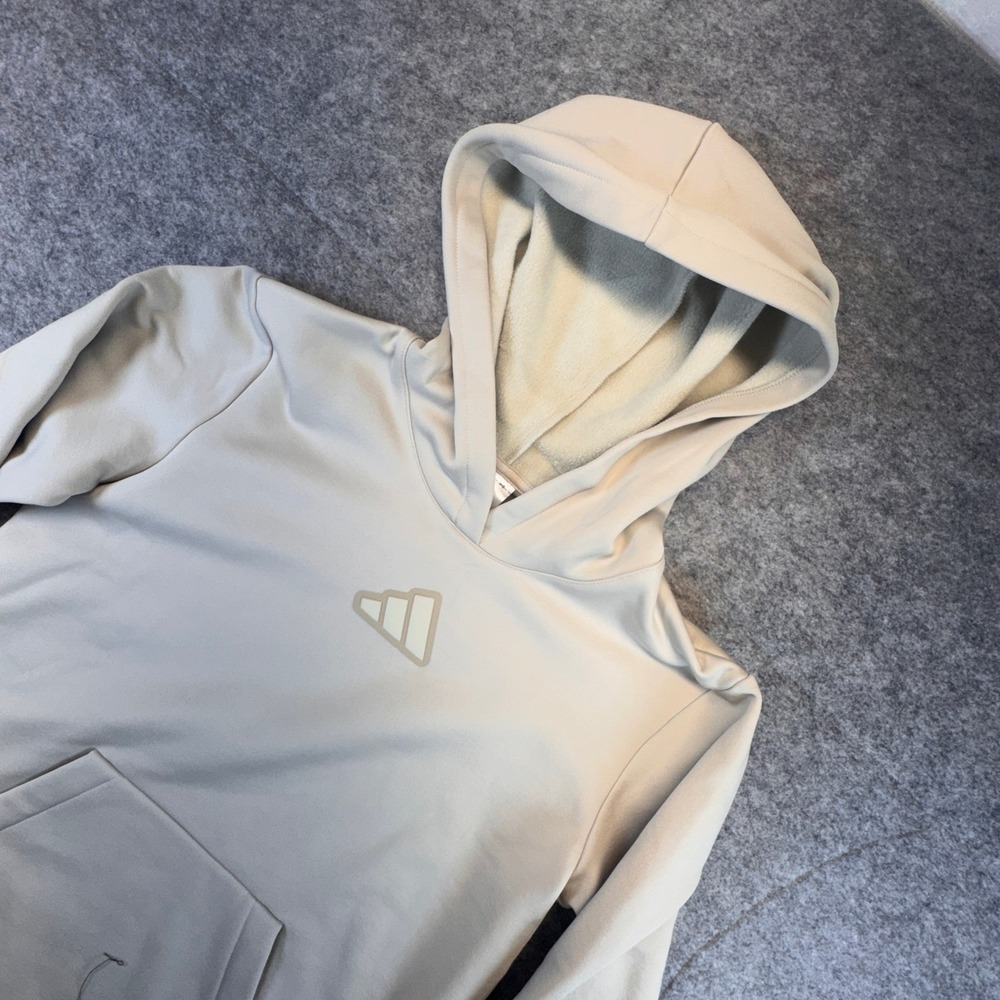 Adidas Kids Beige Pullover Hoodie Fleece Lined Logo Tan AA11846 Size L 14/16